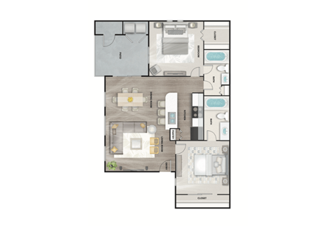Floor plan for 2 beds, 2 baths, 1150 sqft